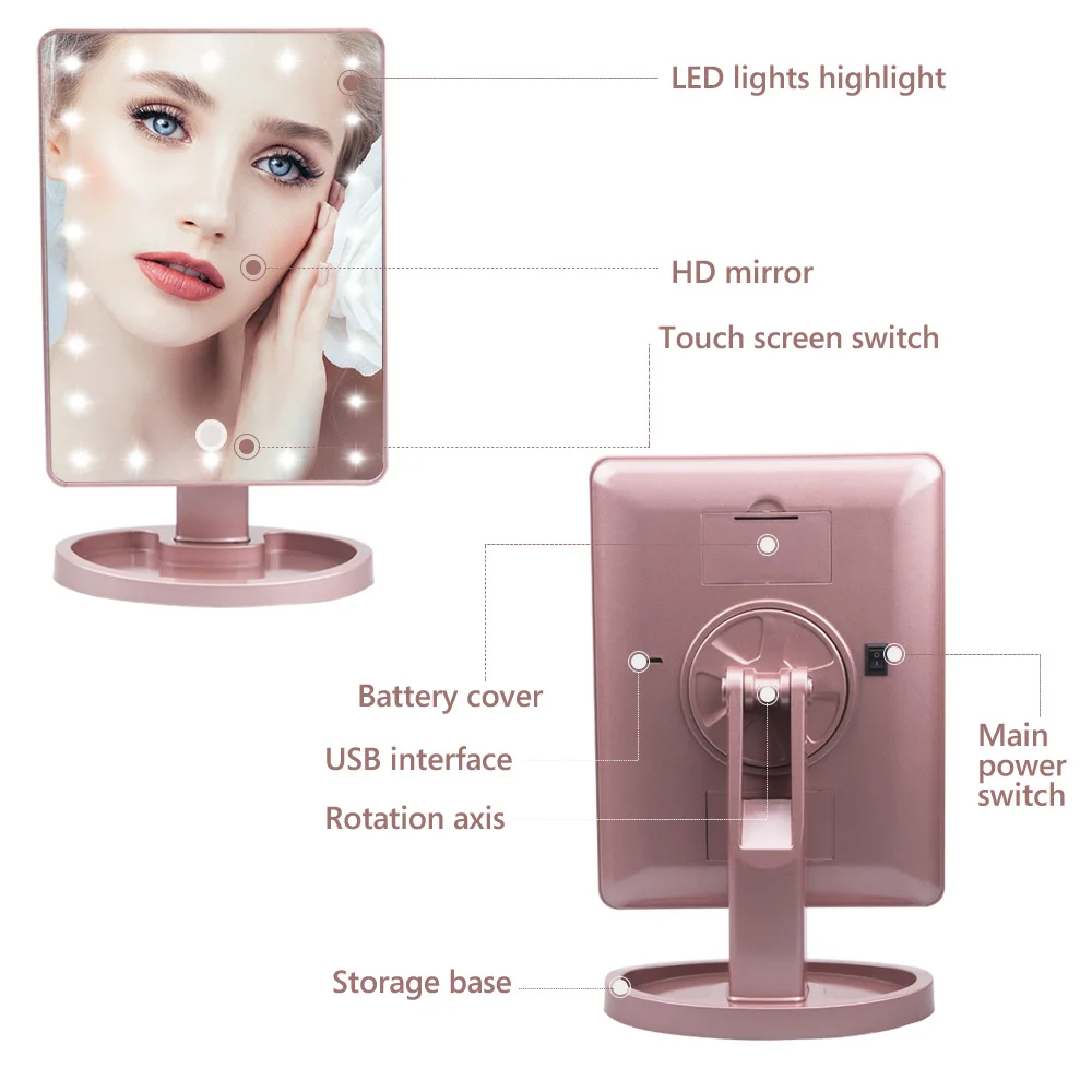 16 22 LED Lights Touch Screen Makeup Mirror with 10X Magnifying Glass Compact Vanity Mirror Flexible 5