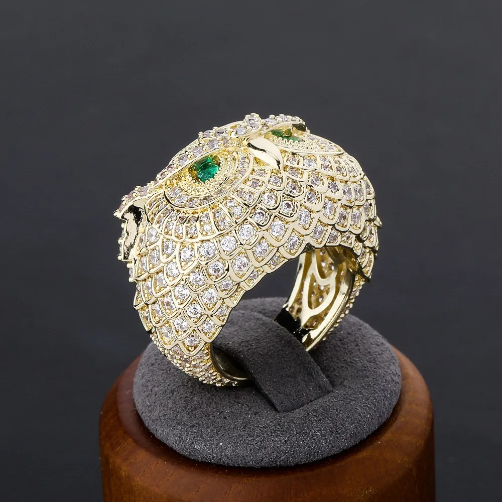 JINAO хип хоп микро проложили зелеными глазами сова золото серебро Цвет Bling Iced Out кубический циркон кольцо Роскошные ювелирные изделия подарок