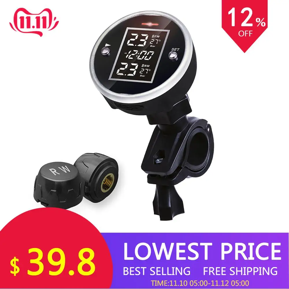 Универсальный беспроводной мотоцикл TPMS давление в шинах с индикацией времени