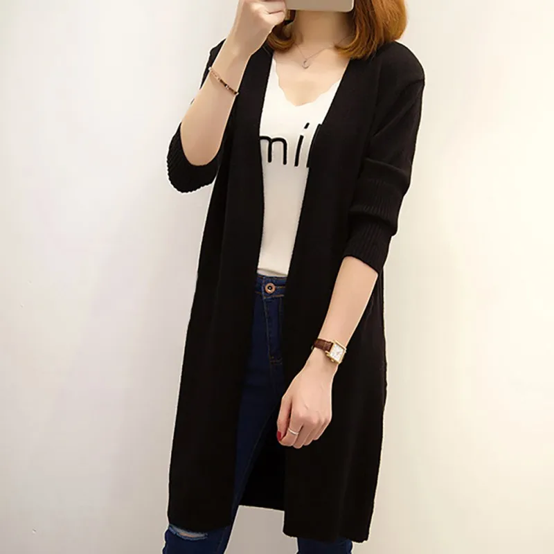

2019 New Autumn And Winter Loose Long Solid Color Casual Sweater Cardigan Knitted Long Sleeve Cardigan Coat