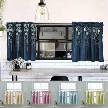 

Solid Color Flower Pattern Kitchen Short Curtain Waterproof Shading Light Valance Drape Window Home Decor
