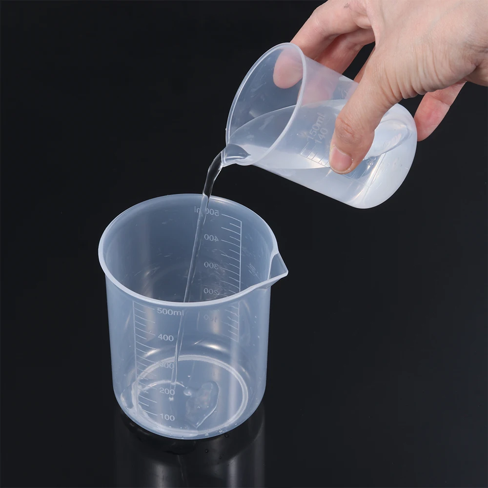 1/4Pcs 50/150/250/500ml Plastic Measuring Cup for Laboratory Beaker Graduated Mug thumbnail 2