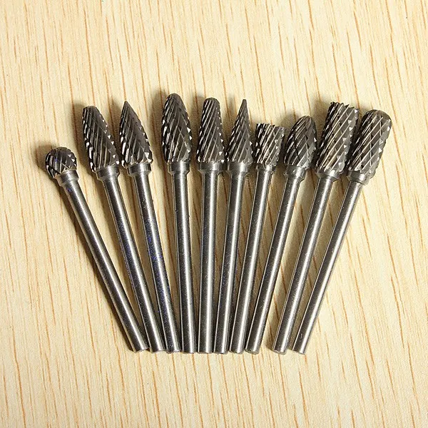 

10 Pcs/set 6mm Woodworking Steel Rotary Tungsten Carbide Double Cut Point Burr 1/8" Shank Fit Tools Die Grinder Shank Burr Tools