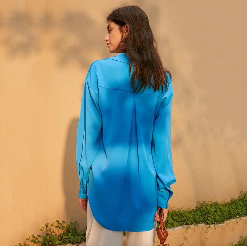 [EAM] Women Blue Brief Big Size Vintage Blouse New