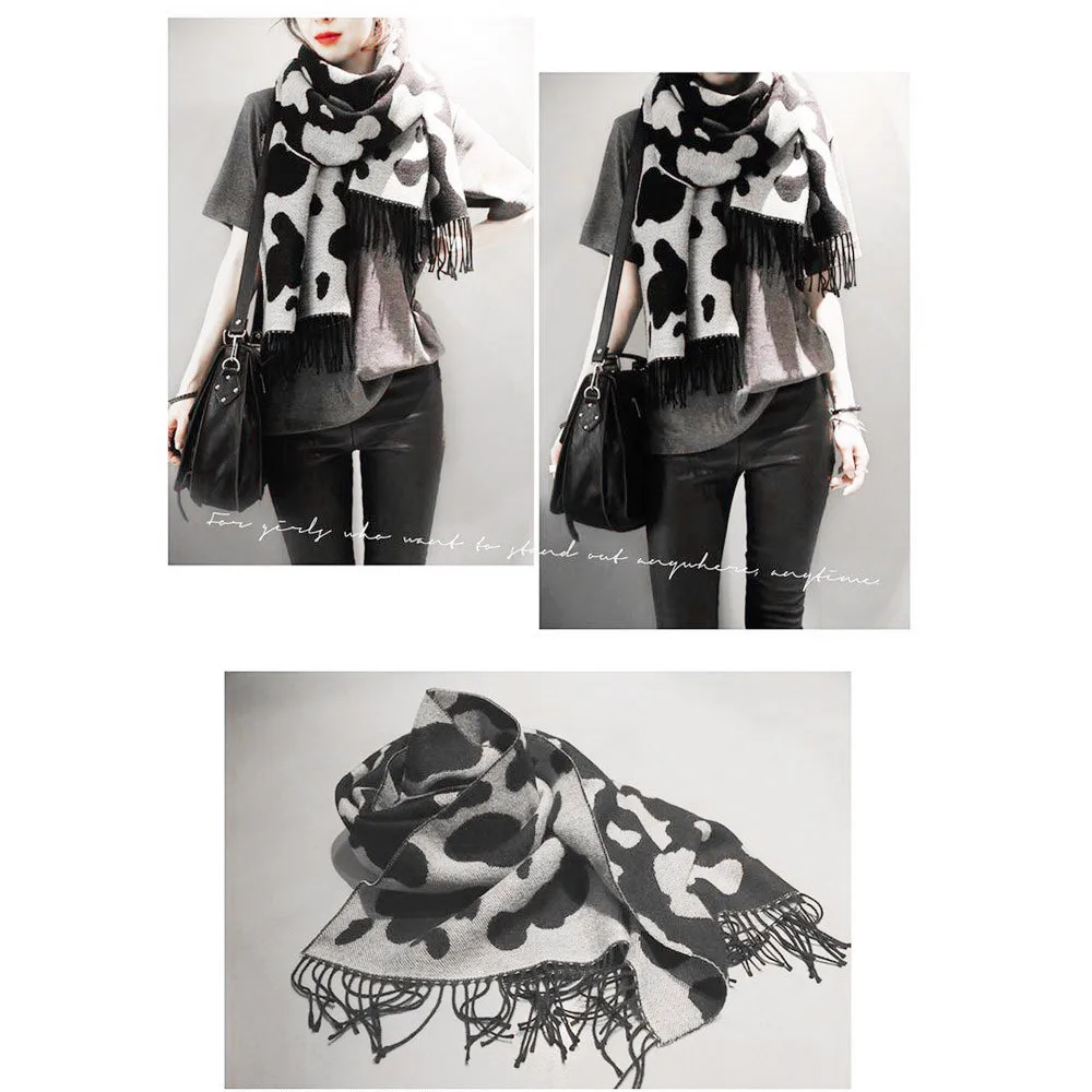 Модный женский Зимний шарф, кашемировый вязаный шарф с леопардовым принтом, кашемировый корейский шарф, шаль, многоцелевой