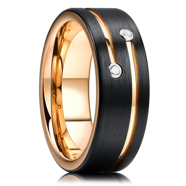 Trendy Men 8mm Silver Color Tungsten Wedding Band Ring Double Silver Color Groove Beveled Edge Stainless Steel Ring For Men