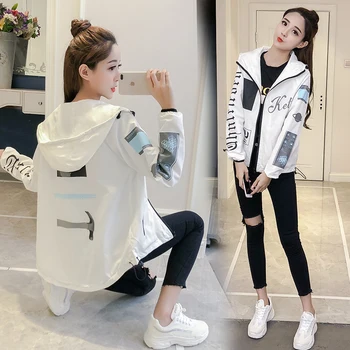 

Female Jacket 2020 Women's Spring Jacket Contrast Short Jacket Long Sleeve Zipper Letter Women Jacket Korean slim feminine Coat