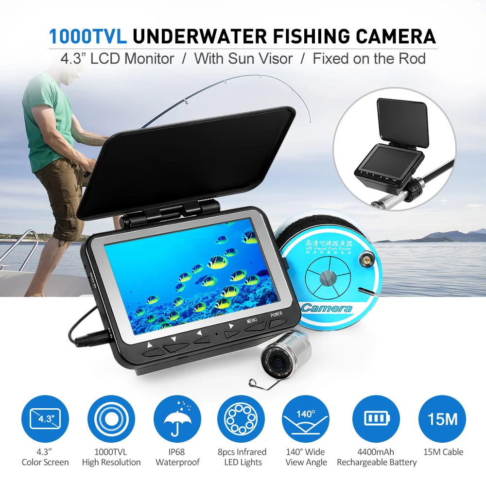 

Hot New 15/30M 1000TVL Fish Finder 4.3" LCD Monitor underwater camera for fishing finders 8 Infrared IR LED Night Vision Camera