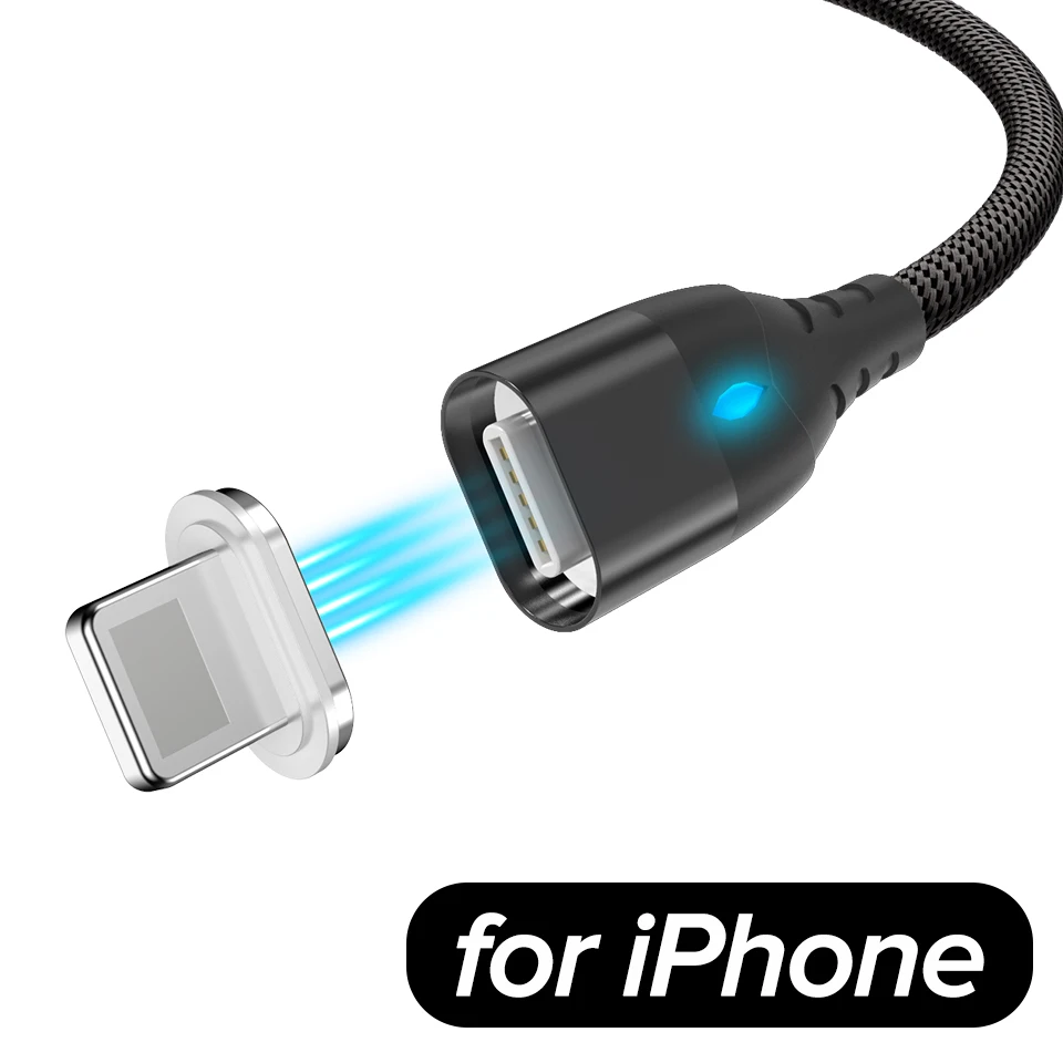 for iOS Black 1 м Магнитный микро кабель 3A Быстрая зарядка type C USB провод для Xiaomi Redmi K20 huawei Honor 20 10 9 Нейлоновый Шнур для передачи данных для мобильного телефона - Цвет: for iOS Black