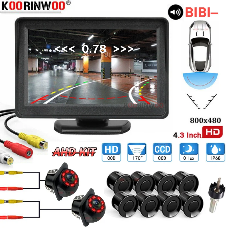 

Koorinwoo Dynamic Trajectory Car Parking Sensor Rearivew Camera 8 Probes Alarm Front Camera Reverse 4 Probes Alarm Parktronic