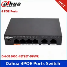 Dahua 4ch PoE коммутатор DH-S1500C-4ET2ET-DPWR 4CH Ethernet коммутатор с 250 м Мощность расстояние передачи поддержка PoE+ и протокол Hi-PoE