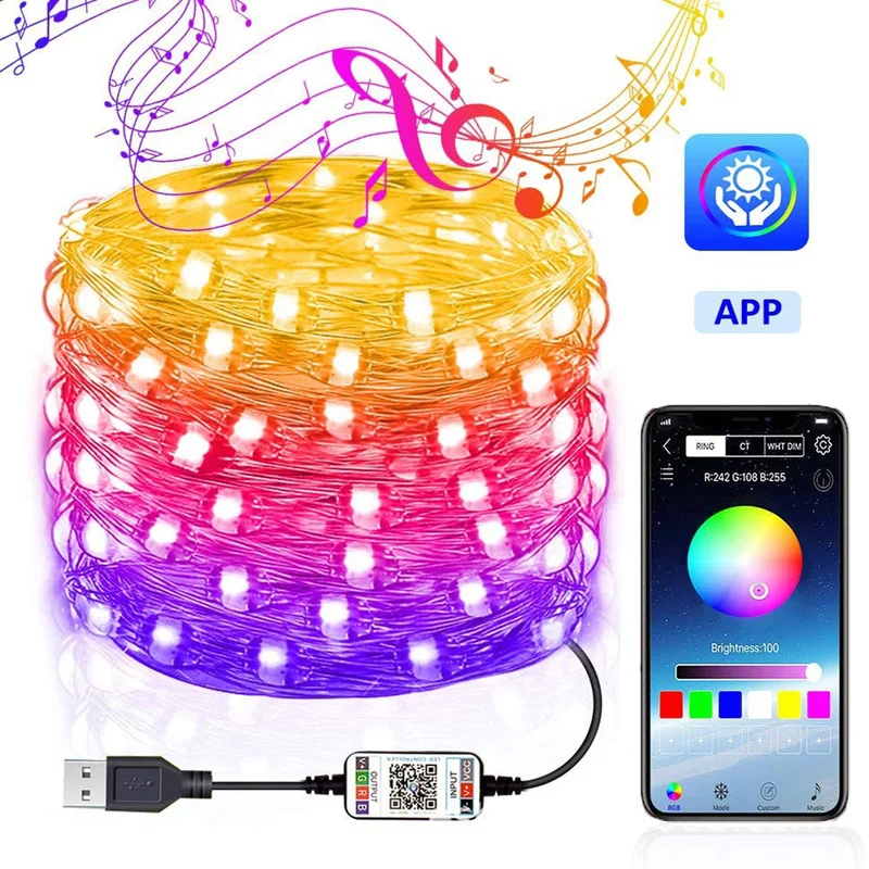 

2020 Smart Bluetooth LED Fairy String Lights APP Remote Control Lamp Christmas Decorations Tree Garland Light Room Lights Decor