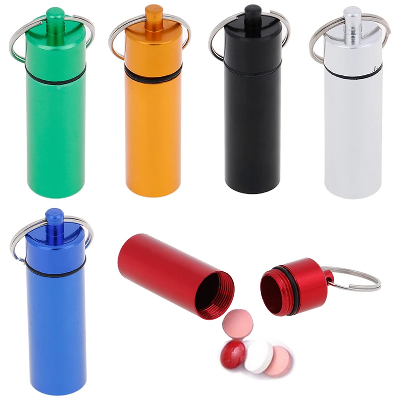 1pc Waterproof Aluminum Pill Box Portable Container Keychain Medicine Holder Box Health Care Color Random