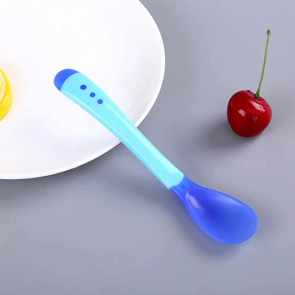 

1 Pcs Baby Feeding Flatware Temperature Sensing Spoon Fork Safety Silicon Kids Children Flatware Feeding Spoons 6 Colors Hot