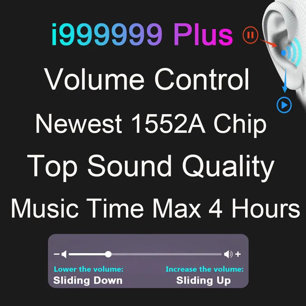 Беспроводные наушники i999999 Plus TWS Air2 Bluetooth 5 0 с регулятором громкости 10D вкладыши