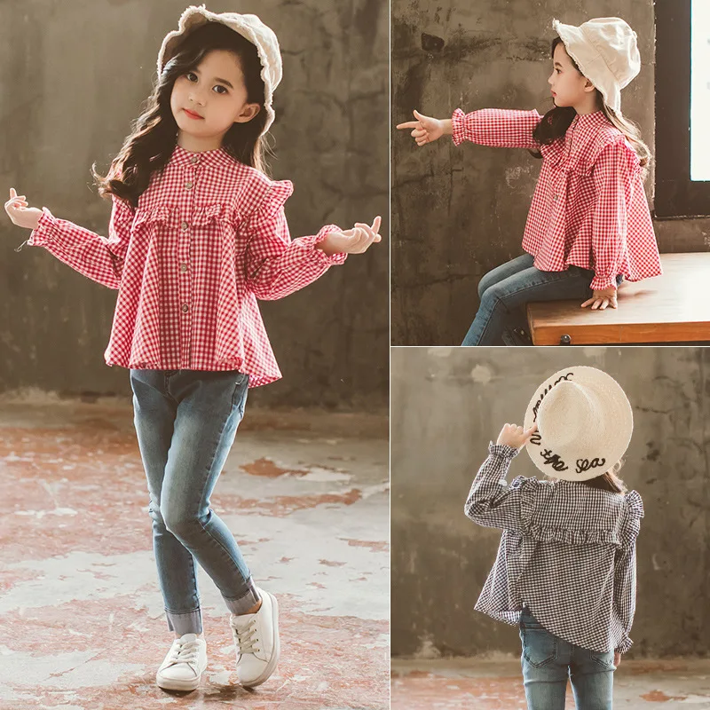 

2019 New Korean Children Shirt Girls Spring Clothing Shirt Children Plaid GIRL'S Shirt Childrenswear