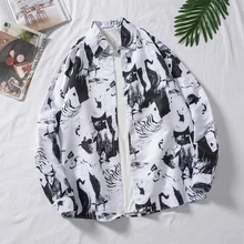 Japanese Style Hawaiian Beach Blouse Men Woman Casual Streetwear Summer Hawaii Holiday Tops and Blouses Long Sleeve Streetwear