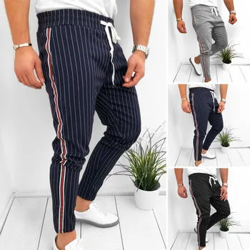 

Men Striped Casual Pants Fashion Trousers Adjustable Drawstring Sweat Pants Trousers IK88