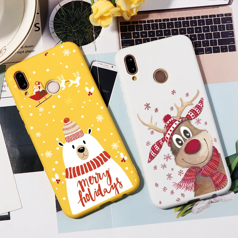 

Merry Christmas Cartoon Bear Xmas Elk TPU Case For Huawei P20 Lite 2019 P30 P20 Pro P10 P9 P8 Lite 2017 P Smart 2019 Shell Cover
