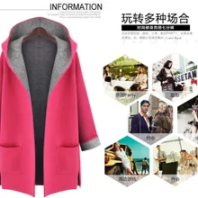 Осенне-зимнее женское Шерстяное Пальто с капюшоном, однотонная длинная куртка с карманом, повседневное свободное тонкое длинное пальто с длинным рукавом