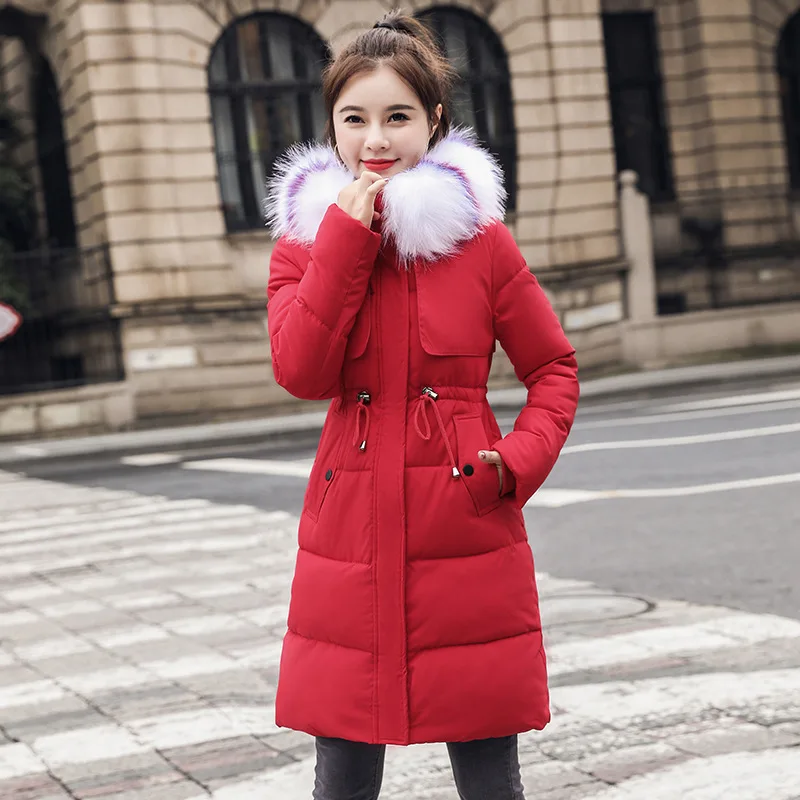 Зимняя куртка женская новая женская парка пальто feminina длинный пуховик Длинная Куртка с капюшоном Женская куртка - Цвет: Красный