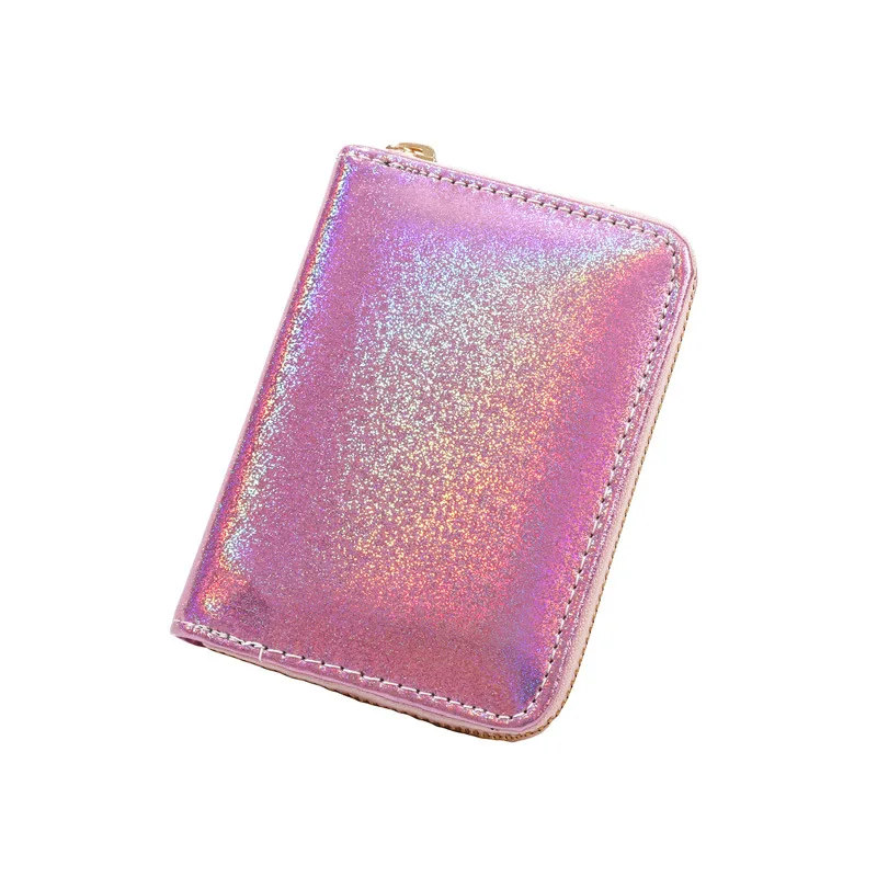 Кожаные женские кошельки, кошелек на молнии для монет, симпатичный маленький кошелек, Женский кошелек, держатель для карт, лазерный голографический кошелек Carteira - Цвет: Z-002 Pink - S