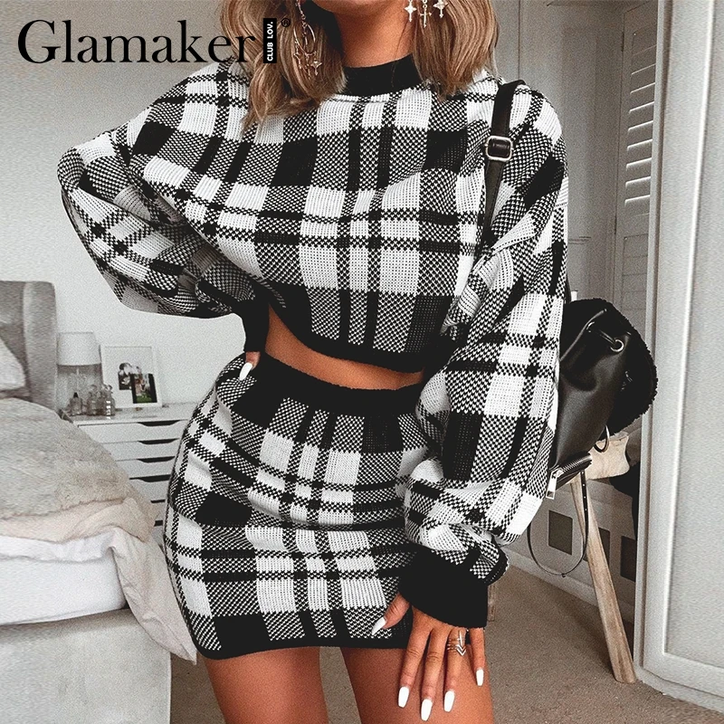 Женское Трикотажное короткое платье Glamaker осеннее свитер с длинным рукавом