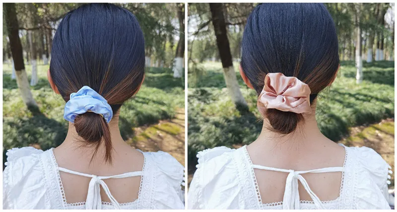 6pcs/lot Fashion Women Girls Silky Satin Hair Scrunchies Solid Stretch Elastic Hair Tie Simple Elegant Rubber Band Ponytail Tie