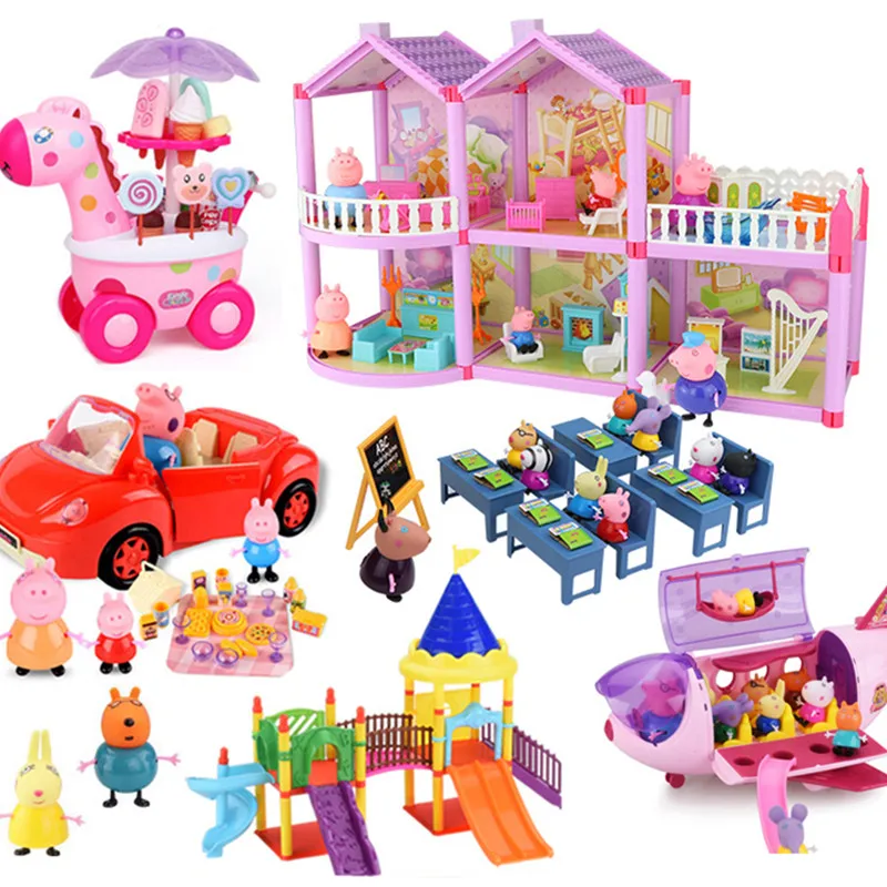 

Peppa pig toys pepa pig Family friends Toys Doll Real Scene Model Amusement park house PVC Action Figures new year pig toys