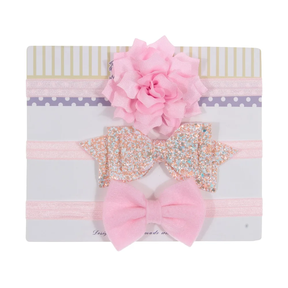 New 3pcs/lot Sequin Felt Bow Lotus Flower Elastic Headbands Kids Photography Props Baby Girls Cute Headwear Christmas Gift Sets