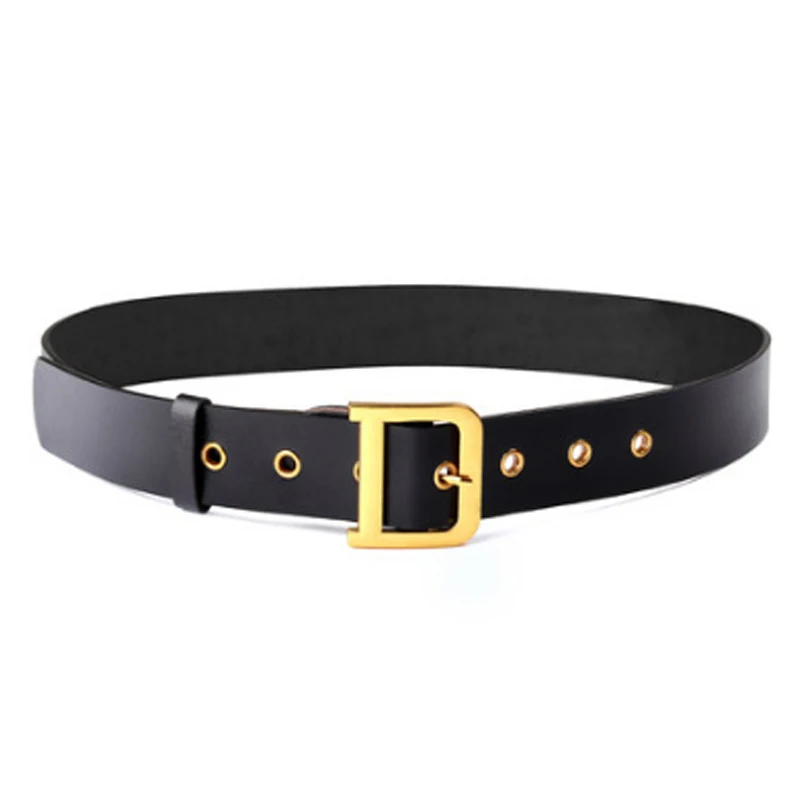 

NEW 100% Genuine Leather Belts Luxury Designer Metal Buckle belt women girls retro vintage large belt for jean black coffee red