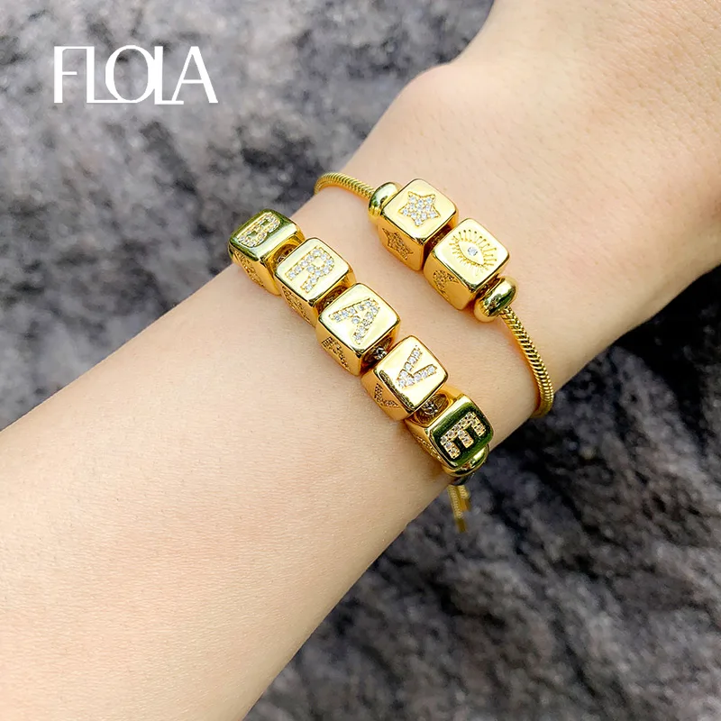 FLOLA Gold Plated Initial Letter Bracelets Cubic Zirconia Alphabet