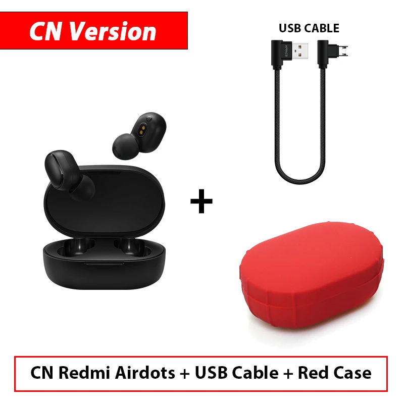 CN Add Cable Red Cas Оригинальные Xiaomi Redmi Airdots TWS беспроводные Bluetooth наушники стерео бас Bluetooth 5,0 с микрофоном громкой связи с управлением AI - Цвет: CN Add Cable Red Cas