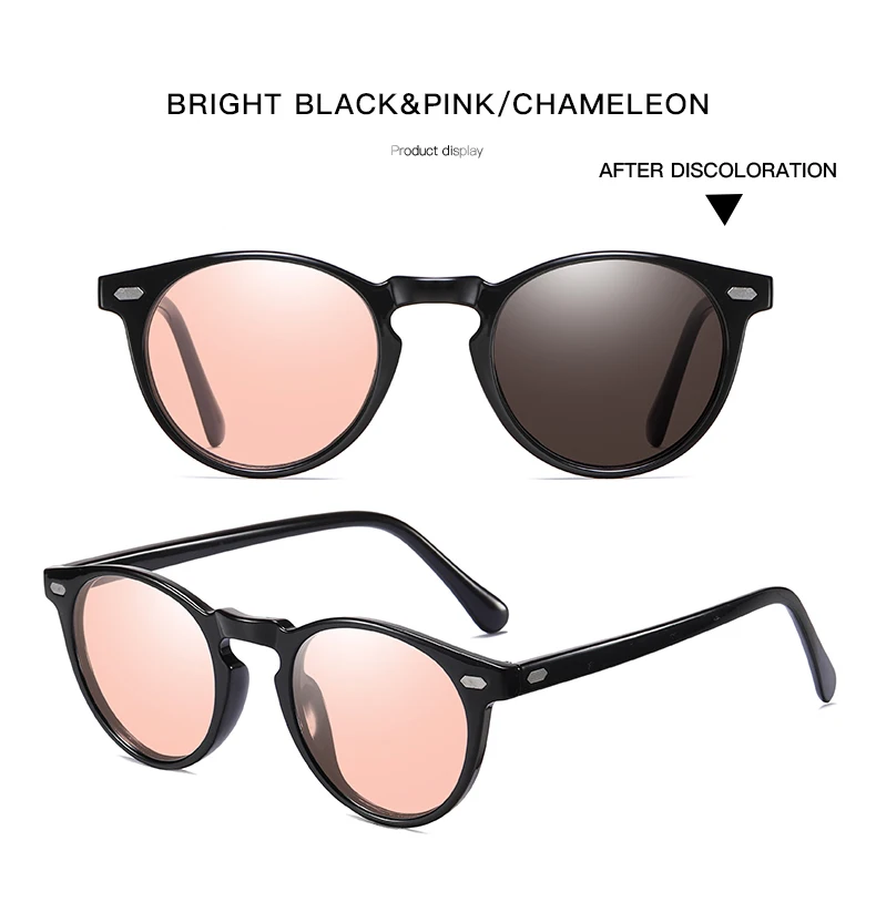 Pink Photochromic AORON поляризованный фотохромный Солнцезащитные очки Мужские/Женские Классические круглые солнцезащитные очки TR90 оправа Модные солнцезащитные очки - Цвет линз: Pink Photochromic