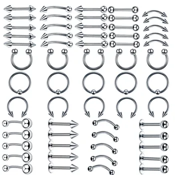 

22Styles Half Bend Stainless Steel Lip Nail Nose Rings A Set Each 5 A total of 110 Piercing Belly Button Rings Jewelry