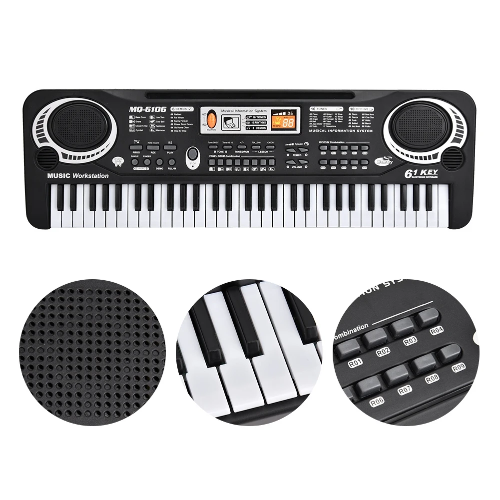 Puseky 61 Keys Digital Music Electronic Keyboard Key Board Electric Piano Children Gift With Microphone Musical Instrument
