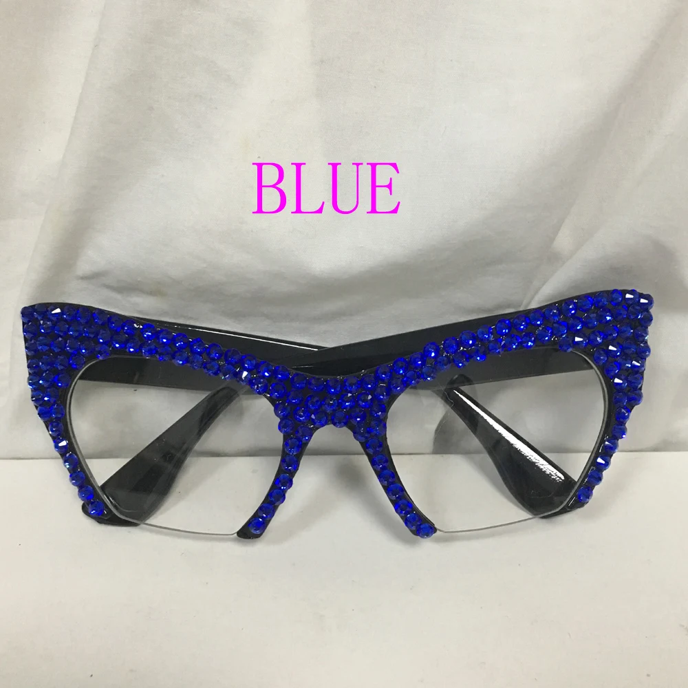 BLUE Новинка, роскошные женские солнцезащитные очки с кристаллами, стразы, кошачьи глаза, солнцезащитные очки для женщин, украшения, женские дизайнерские очки - Цвет линз: BLUE