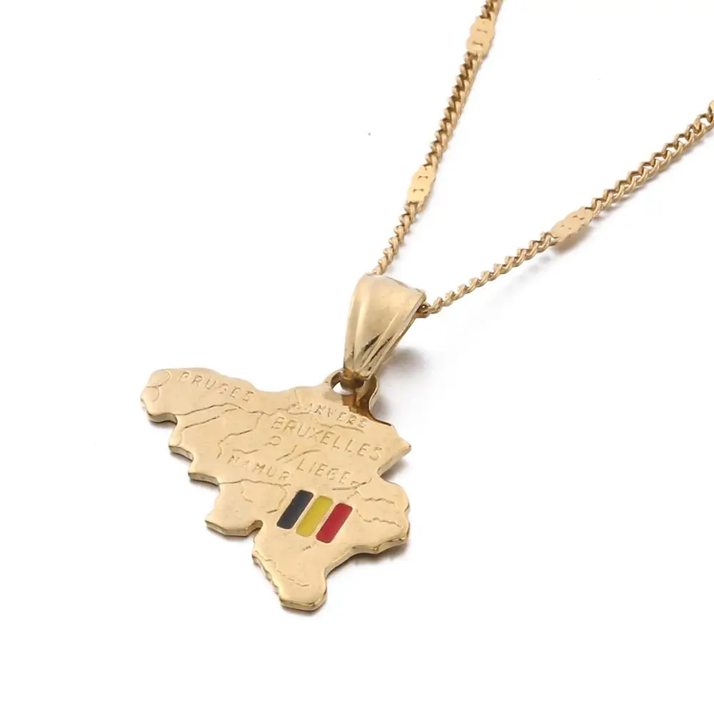Gold Color Belgium Map Pendant Necklace Kingdom of Belgium National Map Chain Jewelry 3
