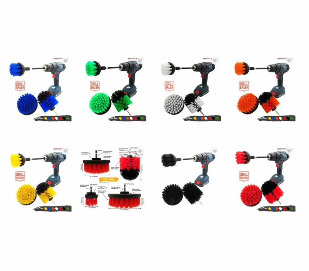 

4pcs set Car Washing Detailing Power Drill Brush Kit with Long Reach stick 7 color to choose
