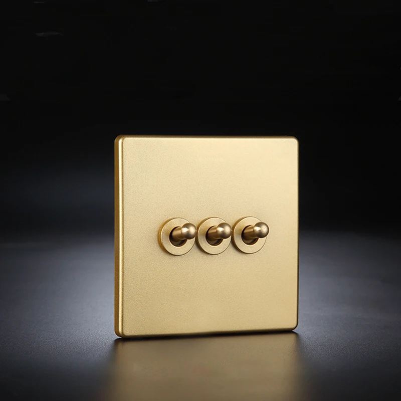 3-Gang Switch Высокое качество 86 Тип ретро шампанского золотой настенный светильник латунный тумблер 1-4 банда одиночный двойной контрольный светильник 10 А 220 В - Цвет: 3-Gang Switch