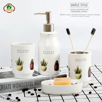

MSJO Bathroom Accessories Set Ceramic Hand Printing Style 4PCS/SET Toothbrush Holder Cup Lotion Soap Tray Toilet Accessories