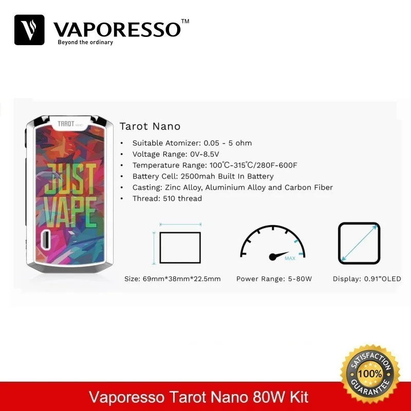 Электронная сигарета Vaporesso Таро нано набор 80 Вт TC бокс мод 2500 мАч с 2 мл