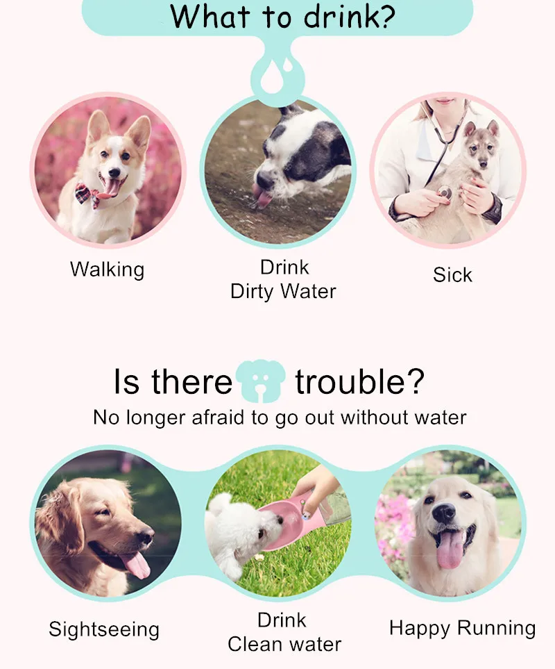 Portable Dog Water Bottle Big Trough Leak Proof Pet Small Cat Puppy Non BPA Dog Drinking Water Bottle for Outdoor Hiking DM119