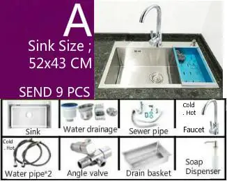 Free shipping Vogue kitchen balcony manual sink single trough food-grade stainless steel mini hot sell 520x430 MM - Цвет: A