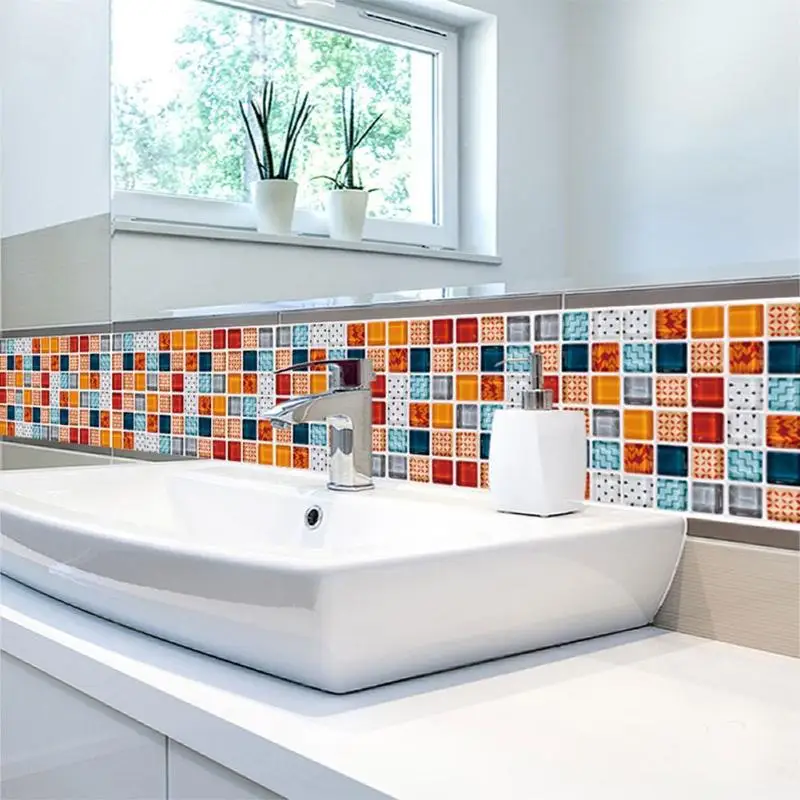 

19pcs Mosaic Tile Wall Sticker PVC Waterproof Tiles Decals Kitchen Decor Bathroom Wall Tile Stickers Decor Waterproof Peel Stick