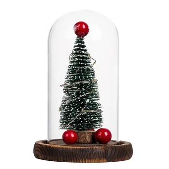 

Artificial Flowers Glass Cover Wooden Base Simulation Christmas Tree LED Lamps Home Decoration Creative Valentine