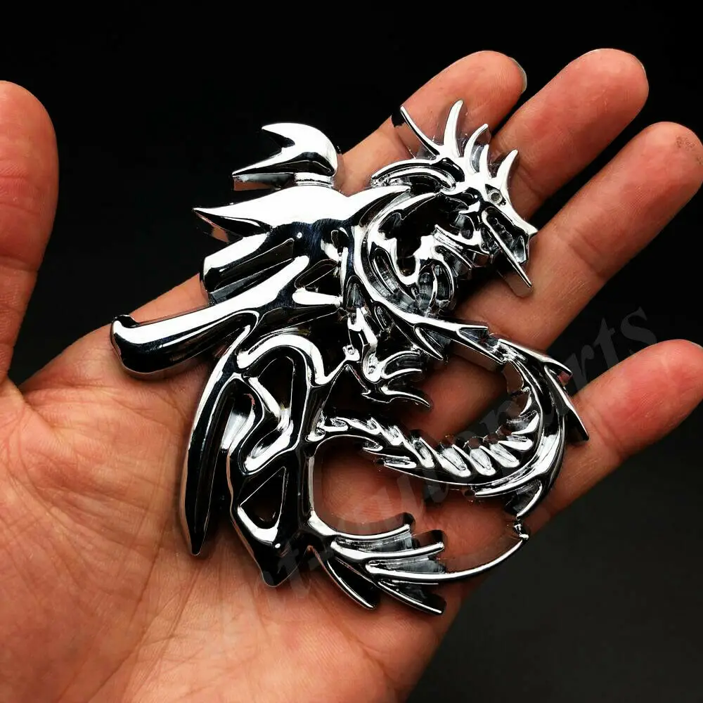 

3D Big Metal Chrome Chinese Dragon Character Car Emblem Badge Sticker Decal