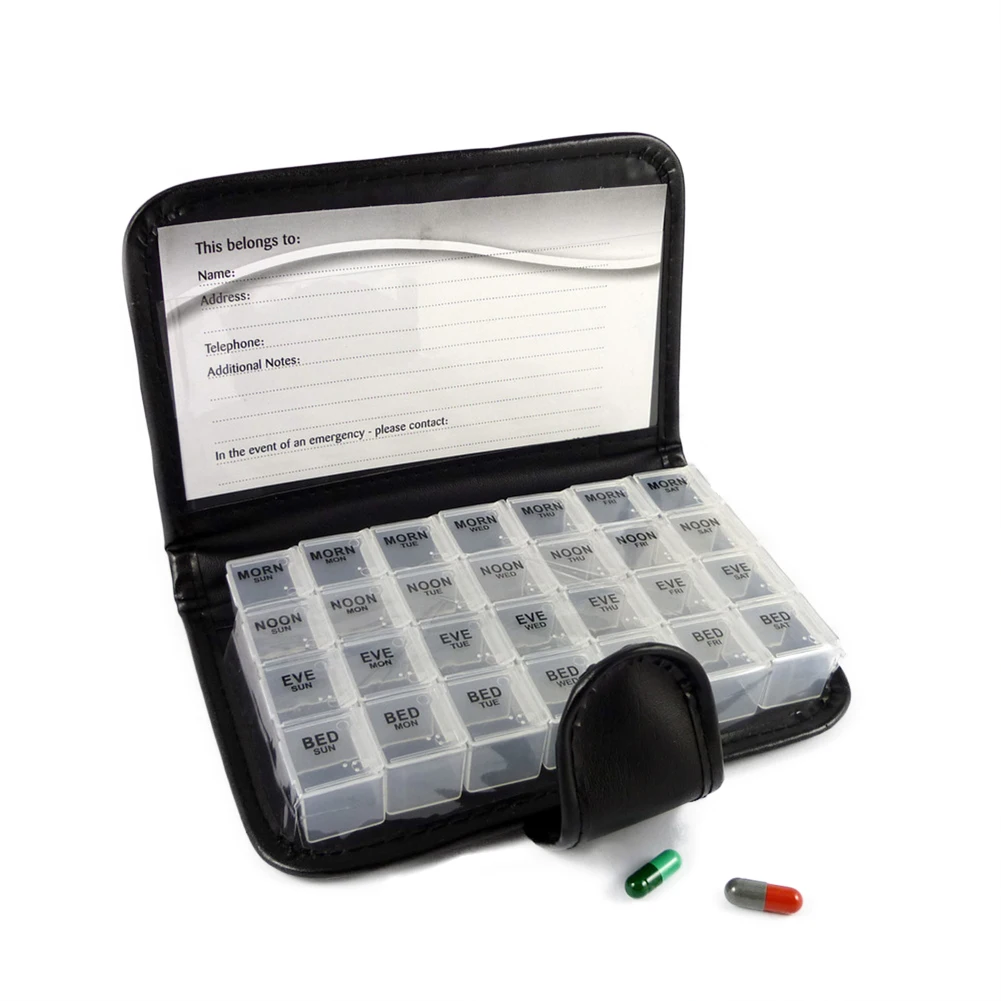 7 Days 28 Grid Leather Box Square pp Pill Box(OPP Bag