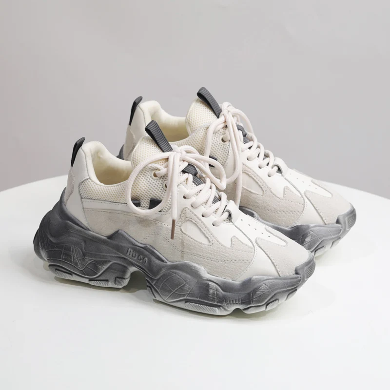 

2020 Fashion Women Platform Sneakers Women's Chunky Sneakers Lace Up White Vulcanize Shoes Womens Trainers Ladies Wedge Sneakers