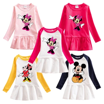 

2020 New Girls Cartoon Mickey Minnie Dress Baby Girl Spring Autumn Long-sleeve Cartoon Animation T-shirt Dress Children Clothes